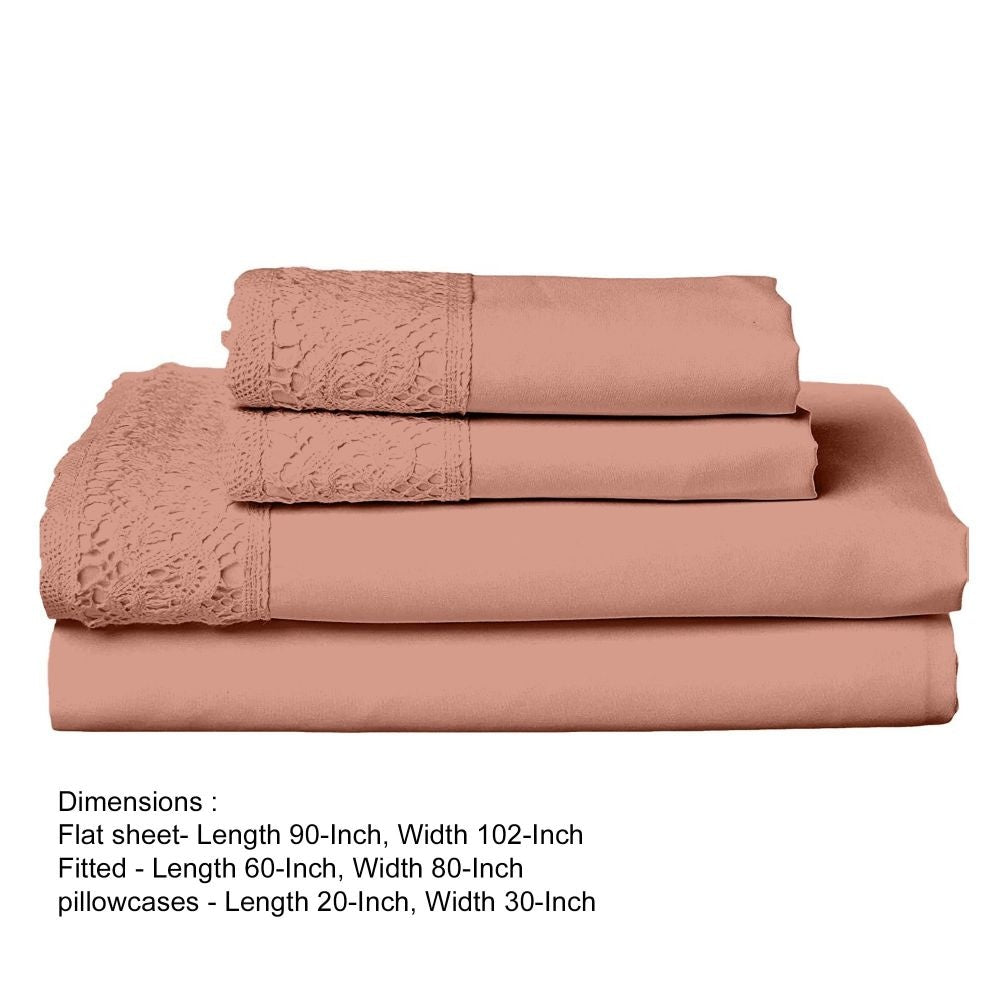 Edra 4 Piece Microfiber Queen Sheet Set Lace Dusty Pink By Casagear Home BM301880