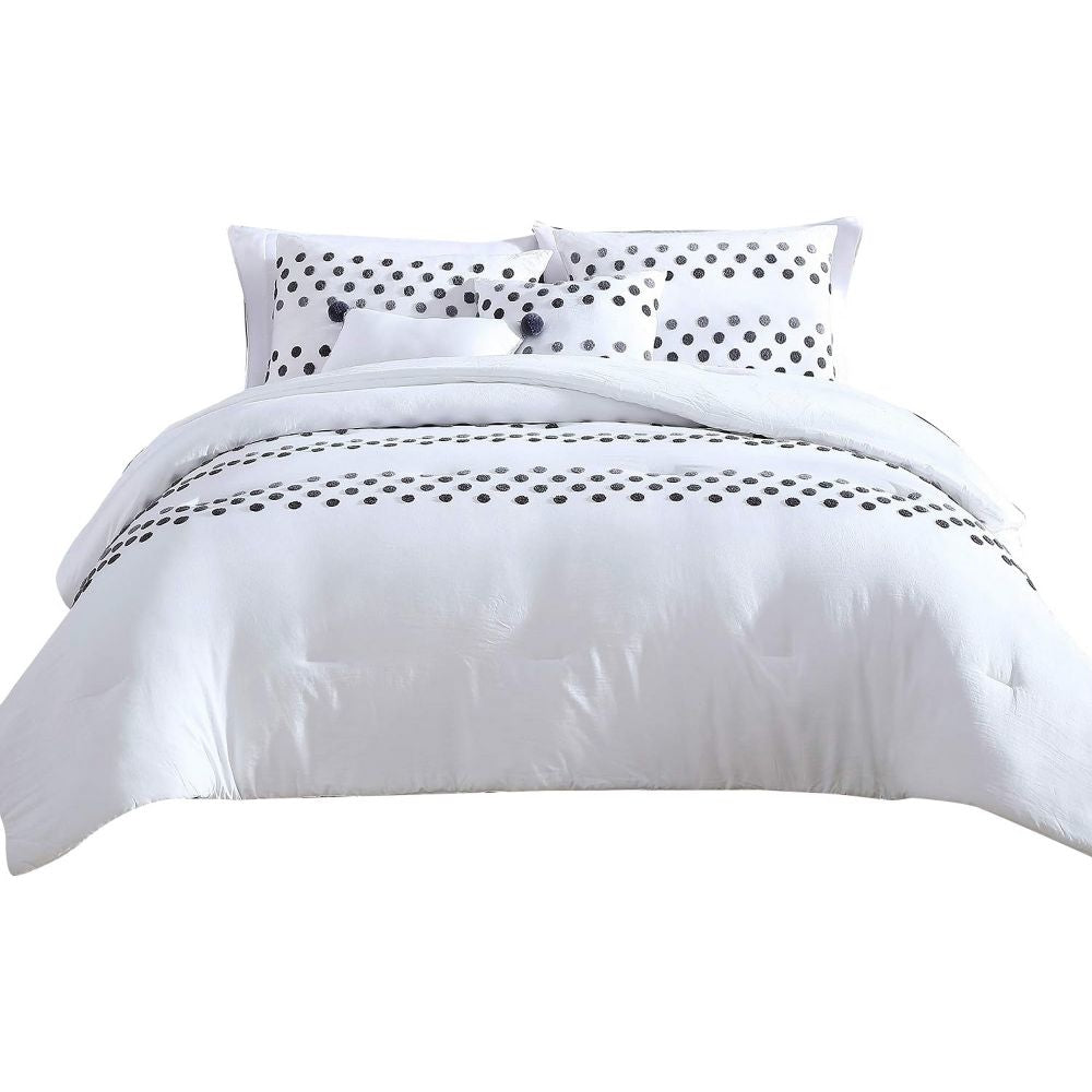 Ari 5 Piece Queen Comforter Set Woven Dots White Gray By Casagear Home BM301908