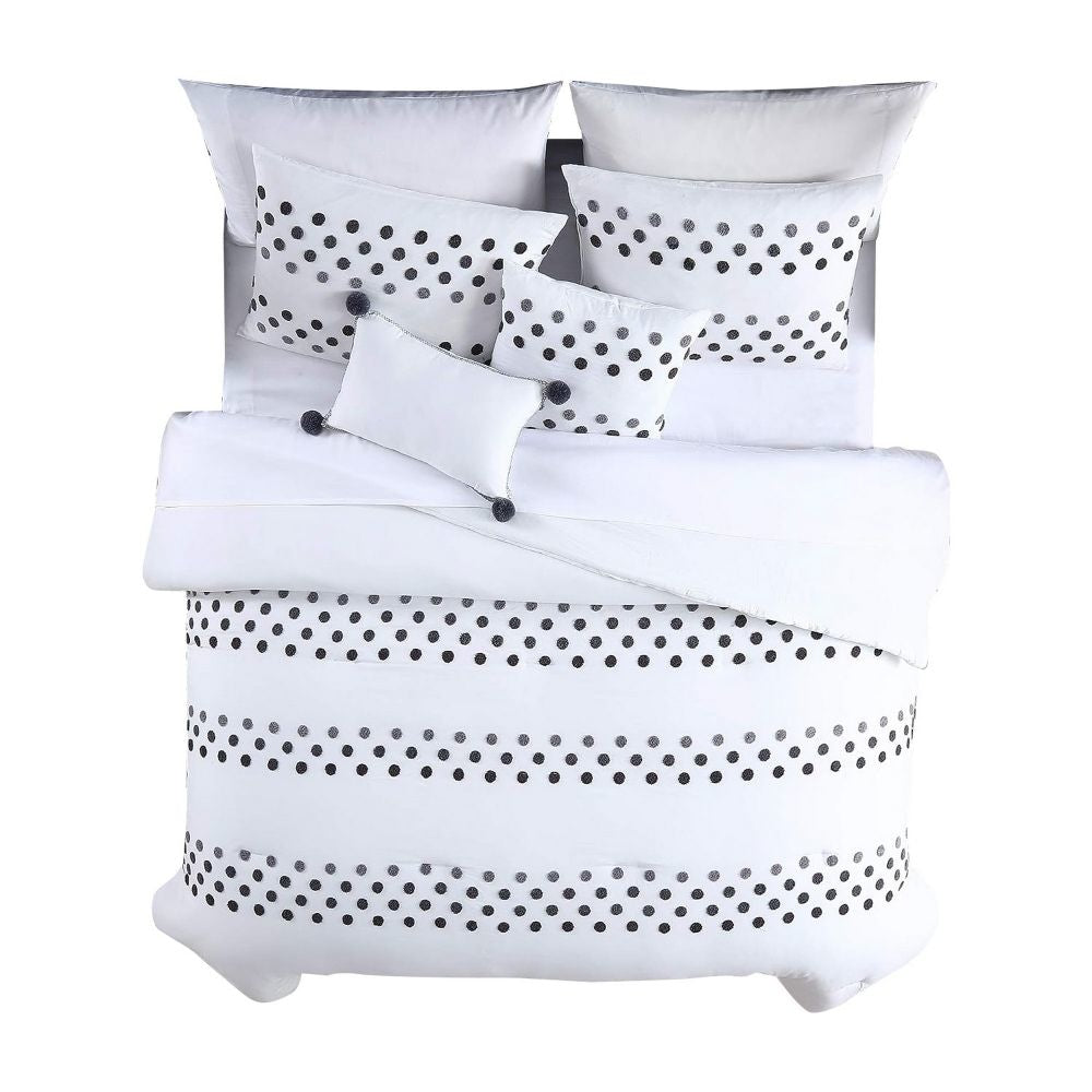 Ari 5 Piece Queen Comforter Set Woven Dots White Gray By Casagear Home BM301908