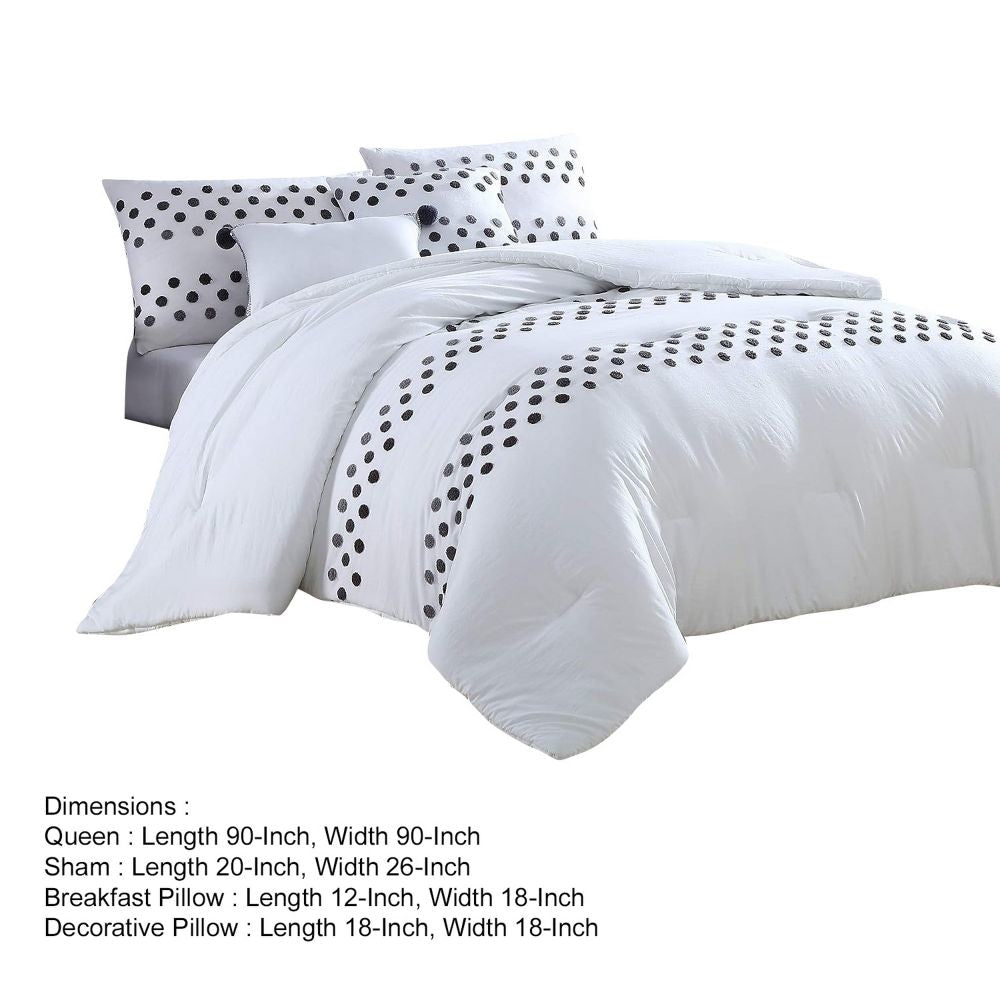 Ari 5 Piece Queen Comforter Set Woven Dots White Gray By Casagear Home BM301908