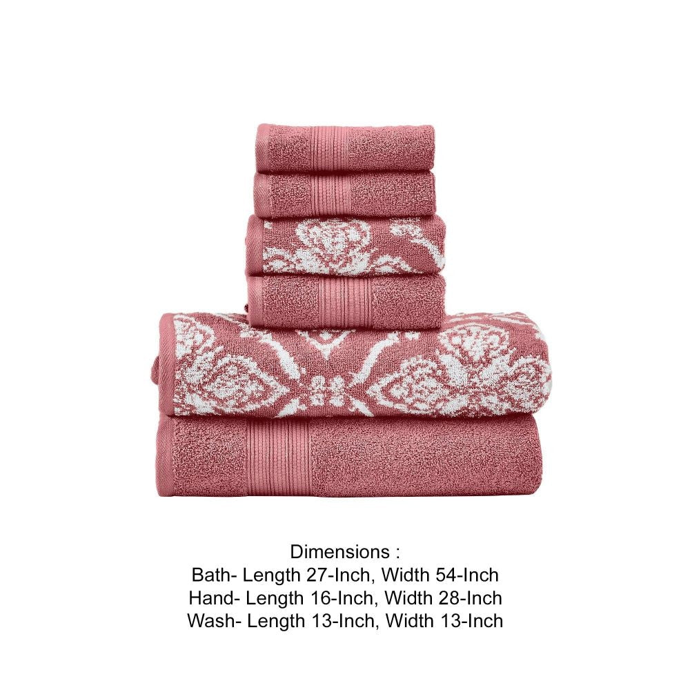 Naja 6 Piece Cotton Towel Set Jacquard Pattern White Pink By Casagear Home BM301923