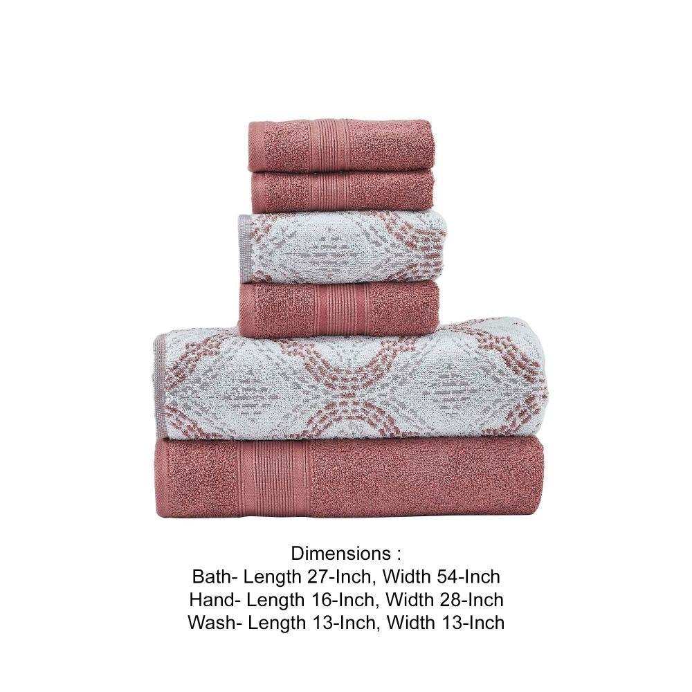 Oya 6 Piece Cotton Towel Set Quatrefoil Stitch White Pink By Casagear Home BM301929