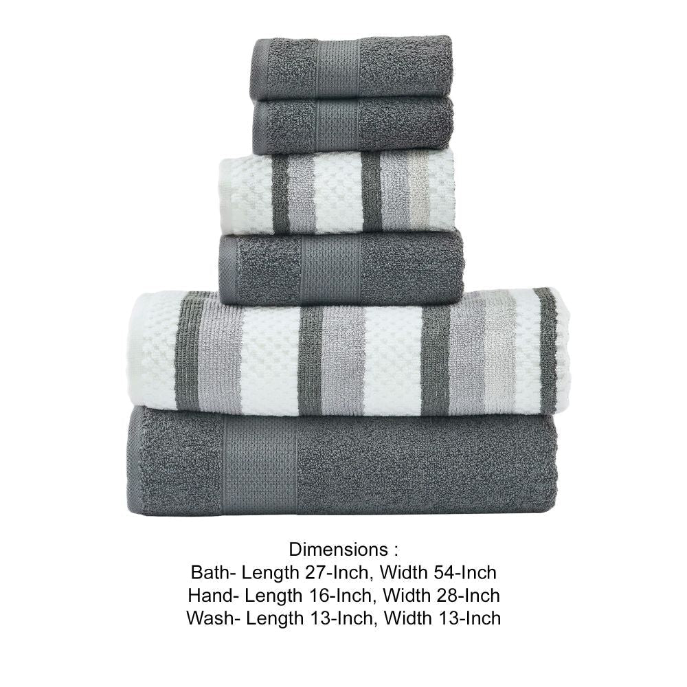 Nyx 6 Piece Soft Cotton Towel Set Striped White Dark Gray By Casagear Home BM301933