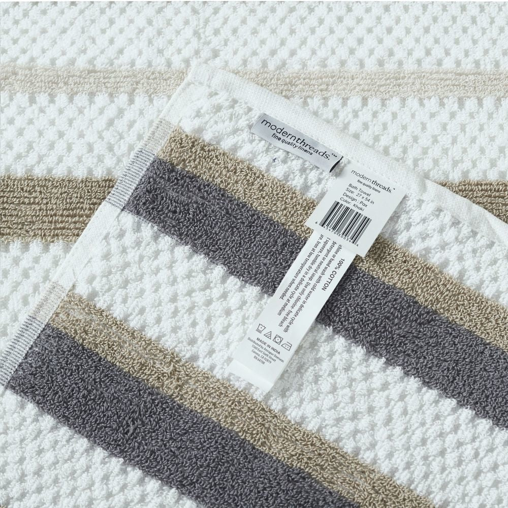 Nyx 6 Piece Soft Cotton Towel Set Striped White and Beige By Casagear Home BM301934