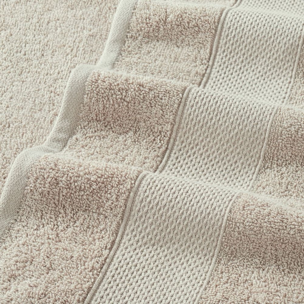 Nyx 6 Piece Soft Cotton Towel Set Striped White and Beige By Casagear Home BM301934