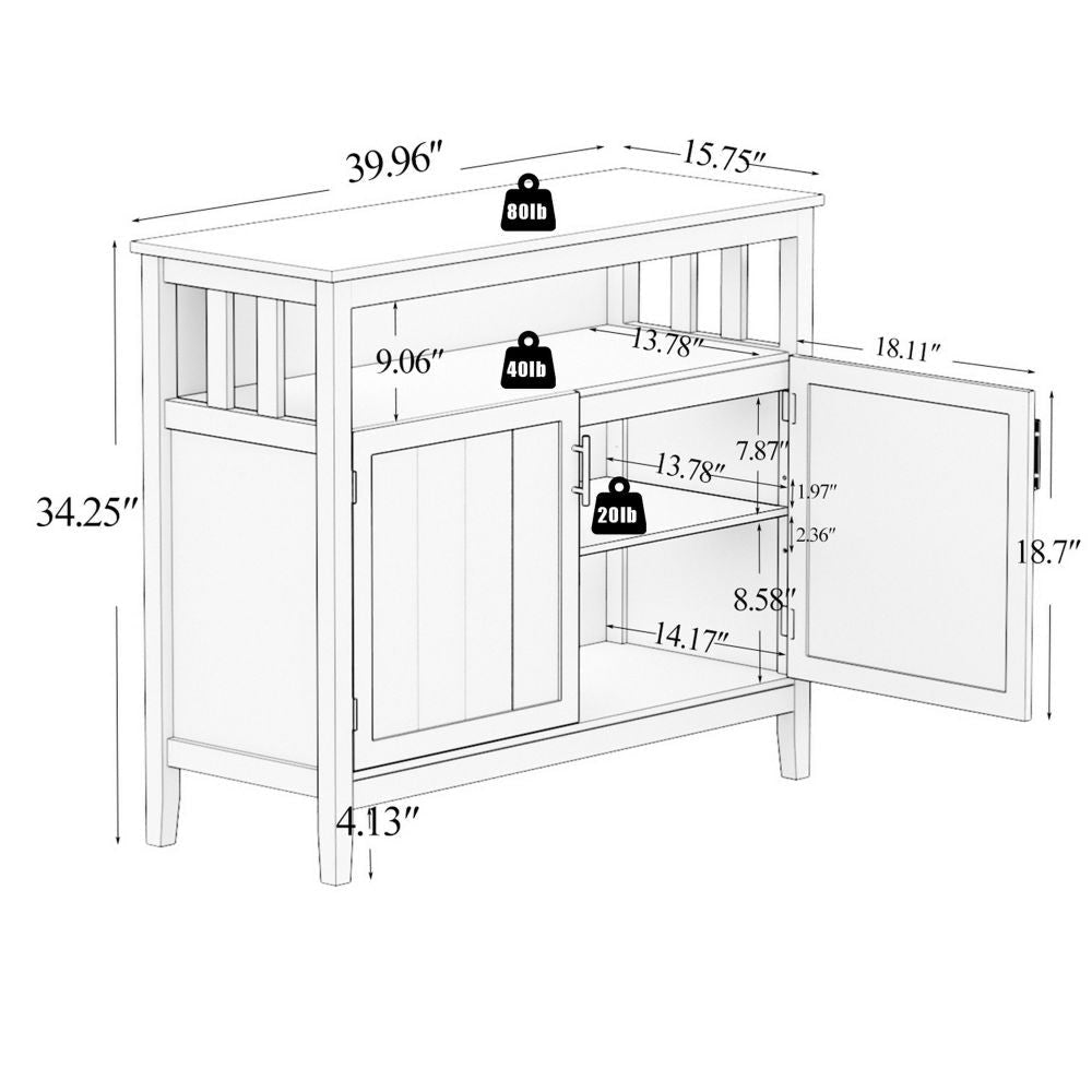 Zoh 40 Double Door Sideboard Console Cabinet Shelf White By Casagear Home BM302003