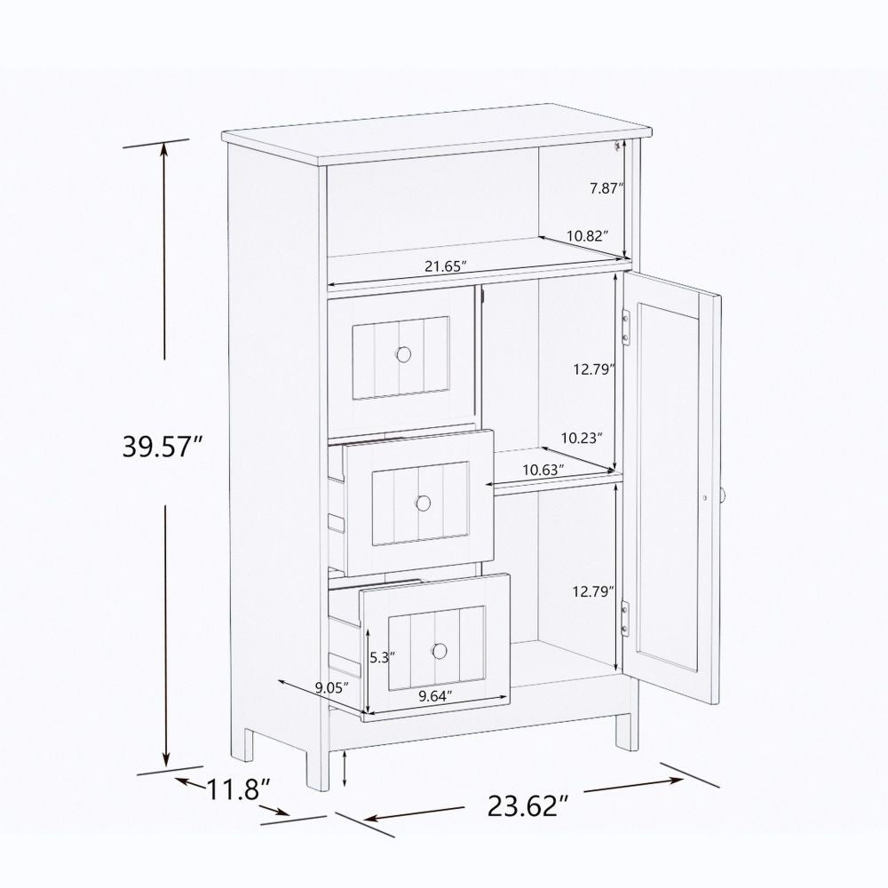 39 Storage Cabinet with 3 Drawers 1 Open Shelf White By Casagear Home BM302018