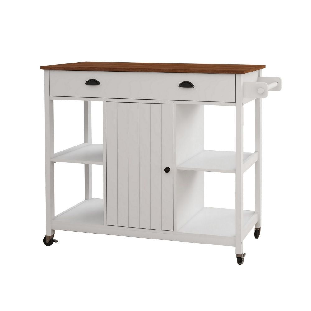 40 Rolling Kitchen Cart Rich Brown Wood Surface White By Casagear Home BM302023