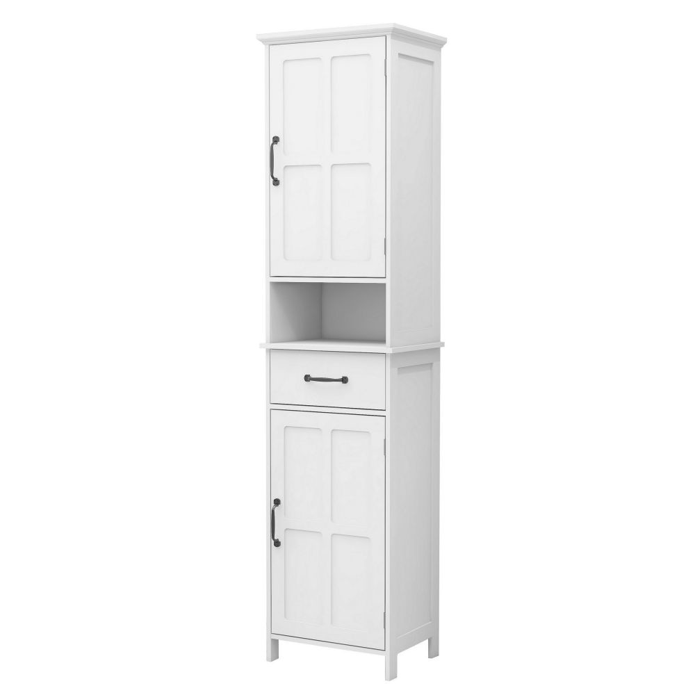 65 Tall Standing Cabinet Open Shelf Black Handles White By Casagear Home BM302026