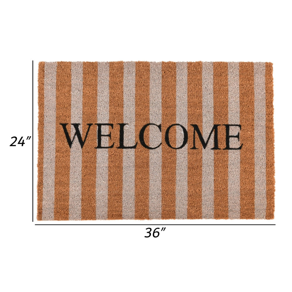 Oy 24 x 36 Coir Welcome Doormat Hand Screen Print Brown and Ivory Stripes By Casagear Home BM302354