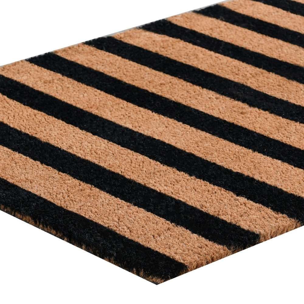 Oy 24 x 57 Coir Doormat with Brown and Black Striped Pattern PVC Backing By Casagear Home BM302355