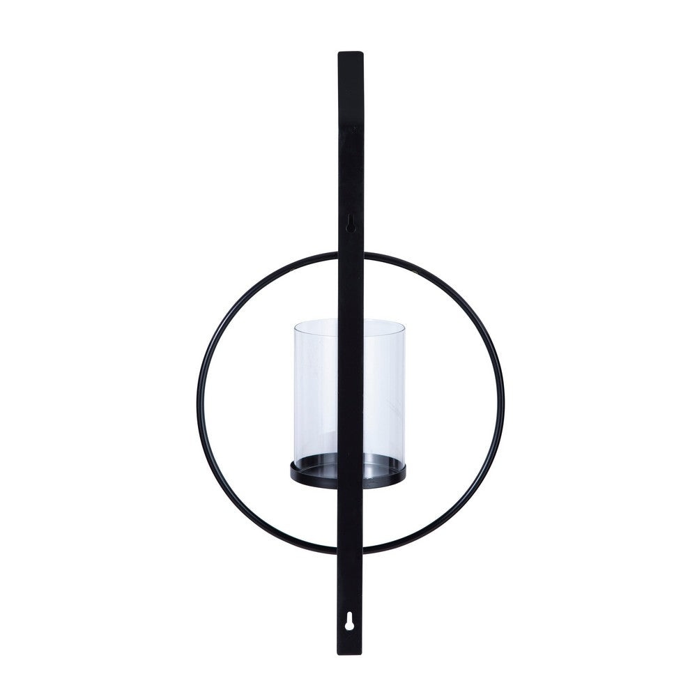 23 Inch Wall Sconce Candle Holder Glass Hurricane Keyhole Bracket Black By Casagear Home BM302383