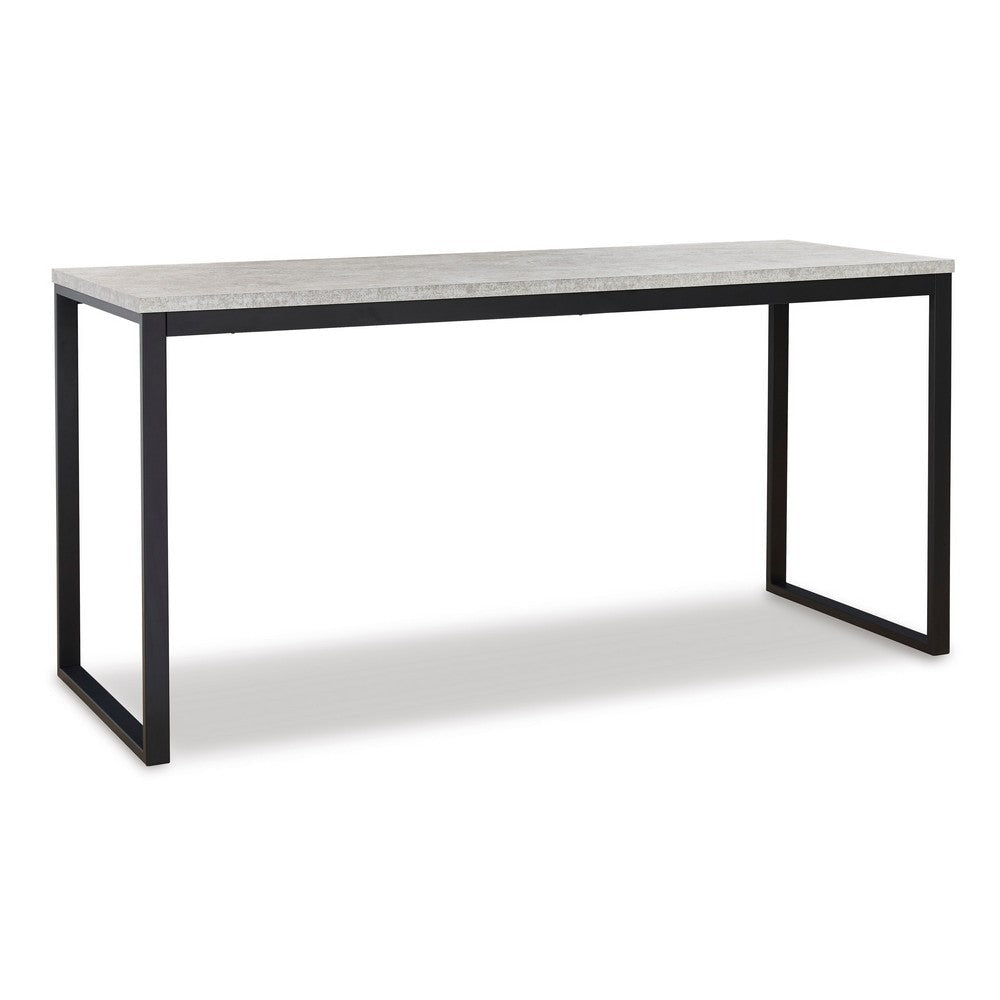 Modern 63 Inch Home Office Desk, Faux Concrete Melamine Top, Dark Pewter By Casagear Home