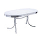 Loy 60 Inch Oval Dining Table, Glossy White Wood Top, Ribbed Chrome Apron By Casagear Home