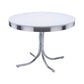 Loy 42 Inch Round Dining Table, Glossy White Wood Top, Ribbed Chrome Apron By Casagear Home