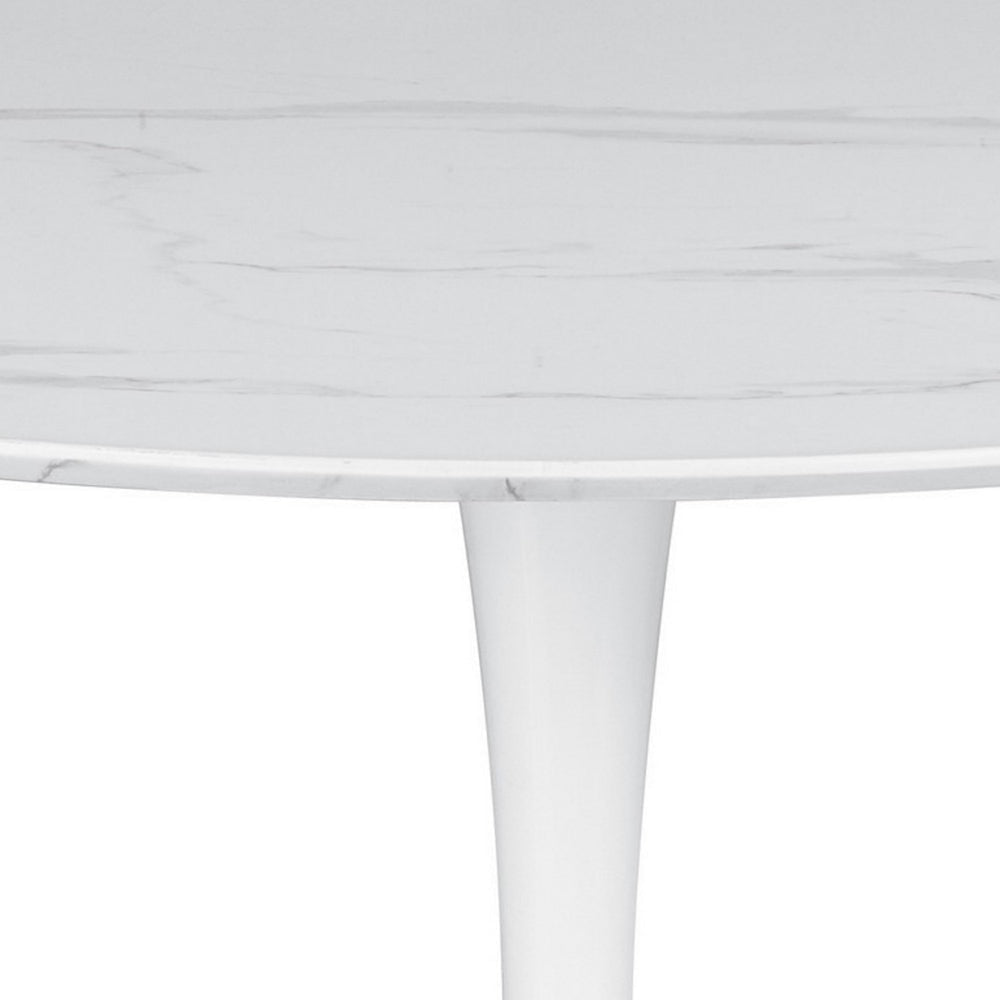 Loxi 40 Inch Round Dining Table White Faux Marble Top Tulip Accent Body By Casagear Home BM302429