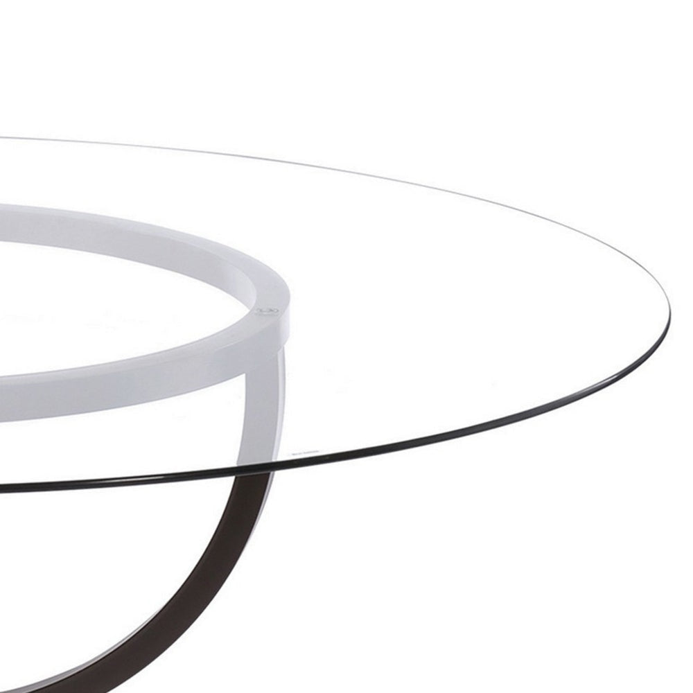 30 Inch Round Dining Table Clear Glass Top Interlocked Ring Motif Legs By Casagear Home BM302433