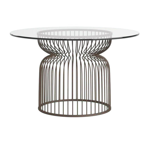 30 Inch Cage Style Dining Table Base, Hollow Cylinder Base, Gray Metal By Casagear Home