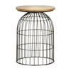 21 Inch Round Accent Table with Bird Cage Style Base, Beige Marble, Black By Casagear Home