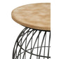 21 Inch Round Accent Table with Bird Cage Style Base Beige Marble Black By Casagear Home BM302466