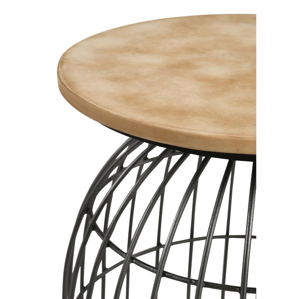 21 Inch Round Accent Table with Bird Cage Style Base Beige Marble Black By Casagear Home BM302466