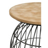 21 Inch Round Accent Table with Bird Cage Style Base Beige Marble Black By Casagear Home BM302466