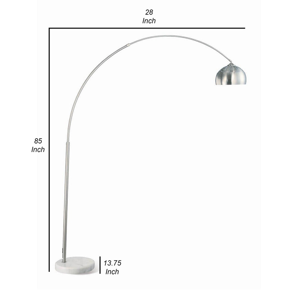 85 Inch Floor Lamp with Arched Body Binary Switch Marble Base Silver By Casagear Home BM302471