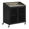 34 Inch Bar Cabinet On Wheels, Wire Mesh Doors, Wood Grain Details, Black By Casagear Home