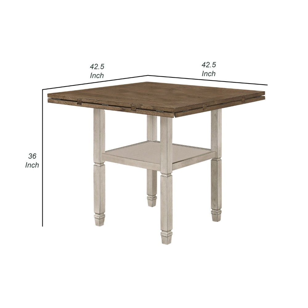 52-60 Inch Counter Height Table Open Bottom Shelf 4 Drop Leaves Brown By Casagear Home BM302496