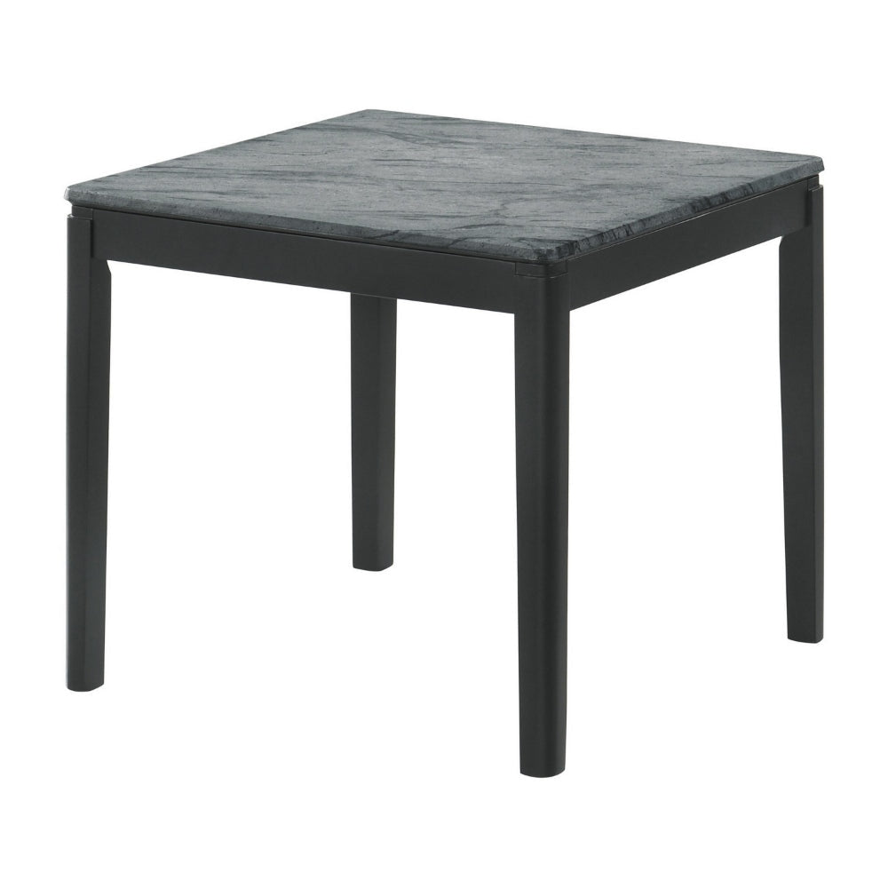 Kyo 24 Inch End Table Gray Faux Marble Top Sandy Texturing Black Legs By Casagear Home BM302513