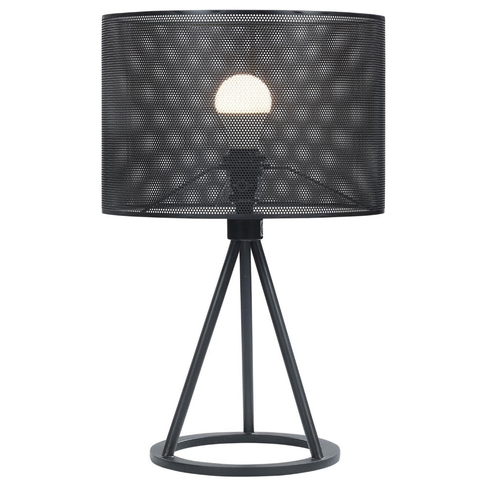 19 Inch Table Lamp Metal Mesh Drum Shade Tripod Style Base Matte Black By Casagear Home BM302520