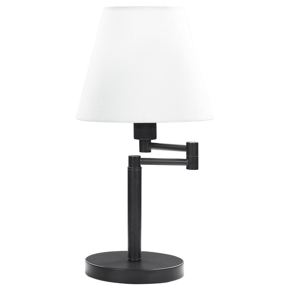 20 Inch Table Lamp Off White Fabric Empire Shade Swing Arm Matte Black By Casagear Home BM302521