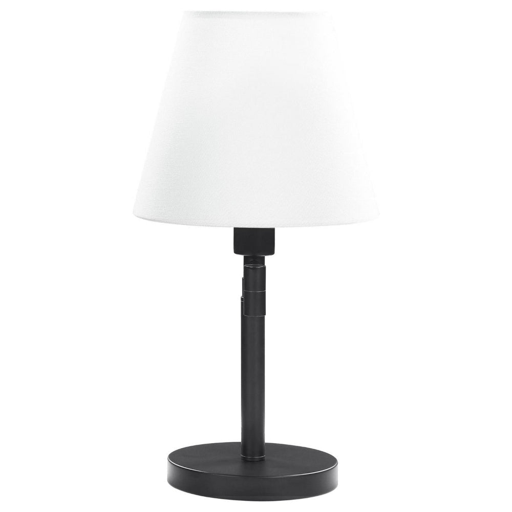 20 Inch Table Lamp Off White Fabric Empire Shade Swing Arm Matte Black By Casagear Home BM302521