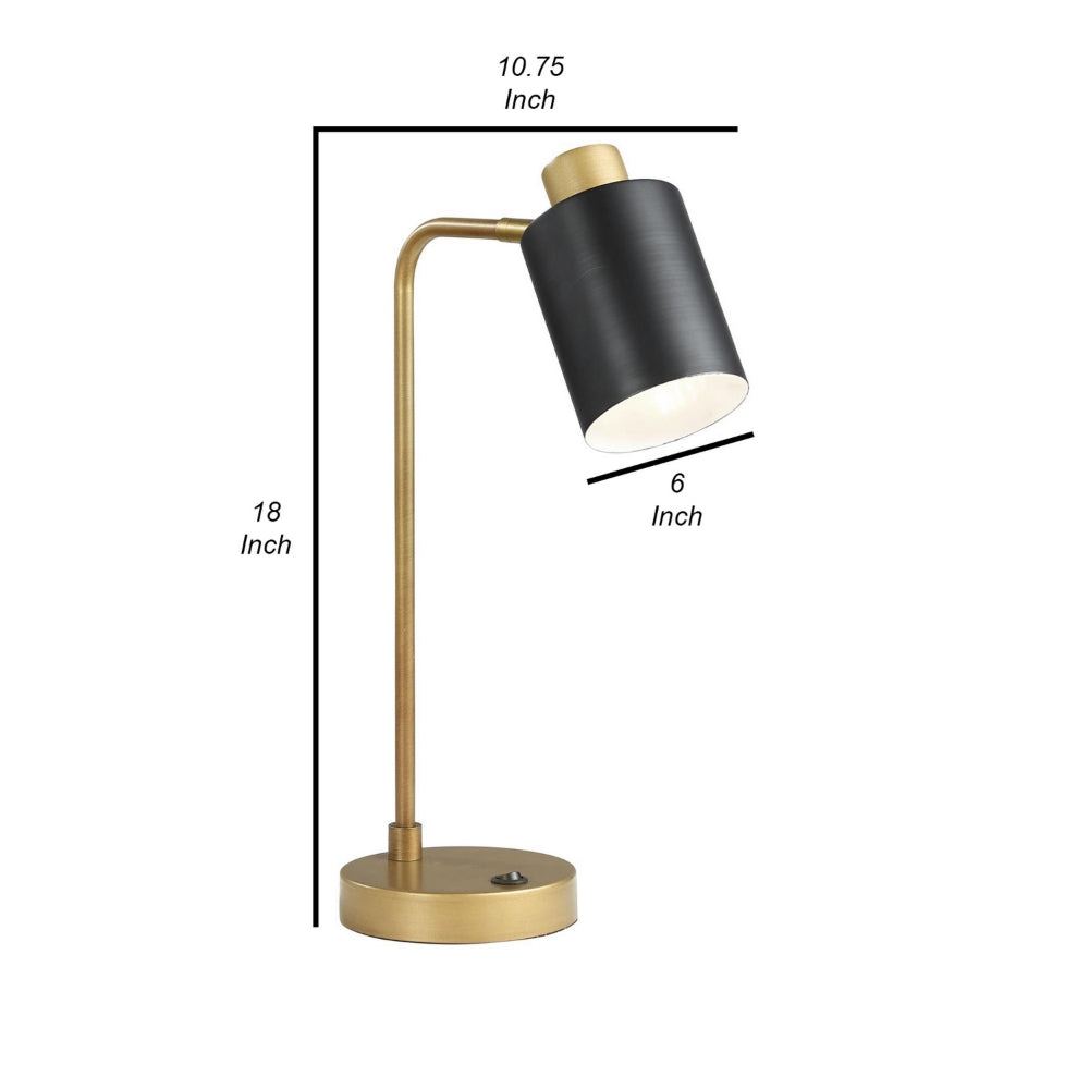 18 Inch Metal Table Lamp Matte Black Cylindrical Shade Antique Brass Base By Casagear Home BM302522