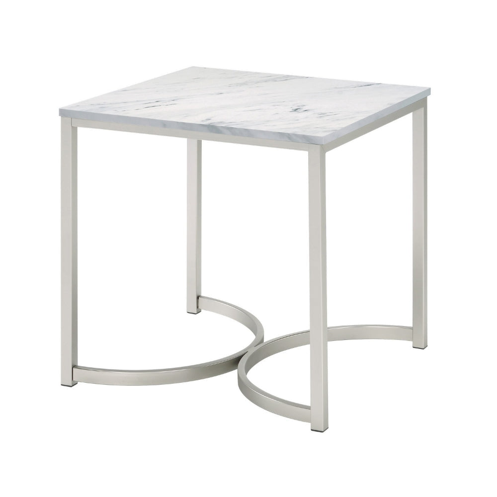 24 Inch End Table Faux Marble Rectangular Top Cantilever Steel Base By Casagear Home BM302527