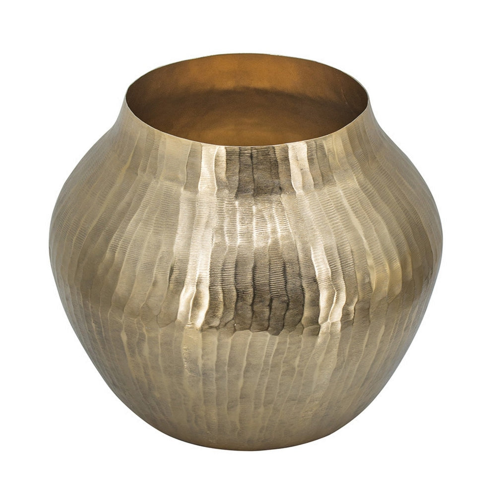 Kria 13 Inch Modern Vase Curved Shape Hammered Texture Gold Metal Finish By Casagear Home BM302539