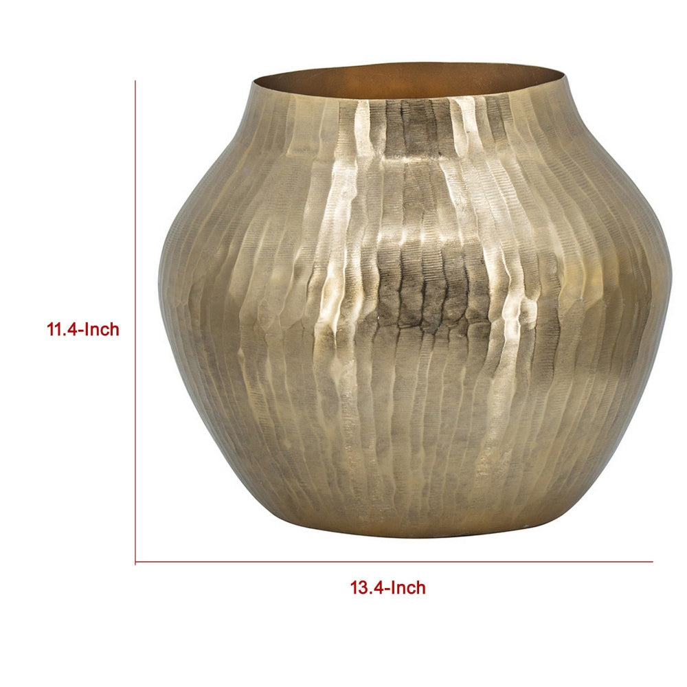 Kria 13 Inch Modern Vase Curved Shape Hammered Texture Gold Metal Finish By Casagear Home BM302539