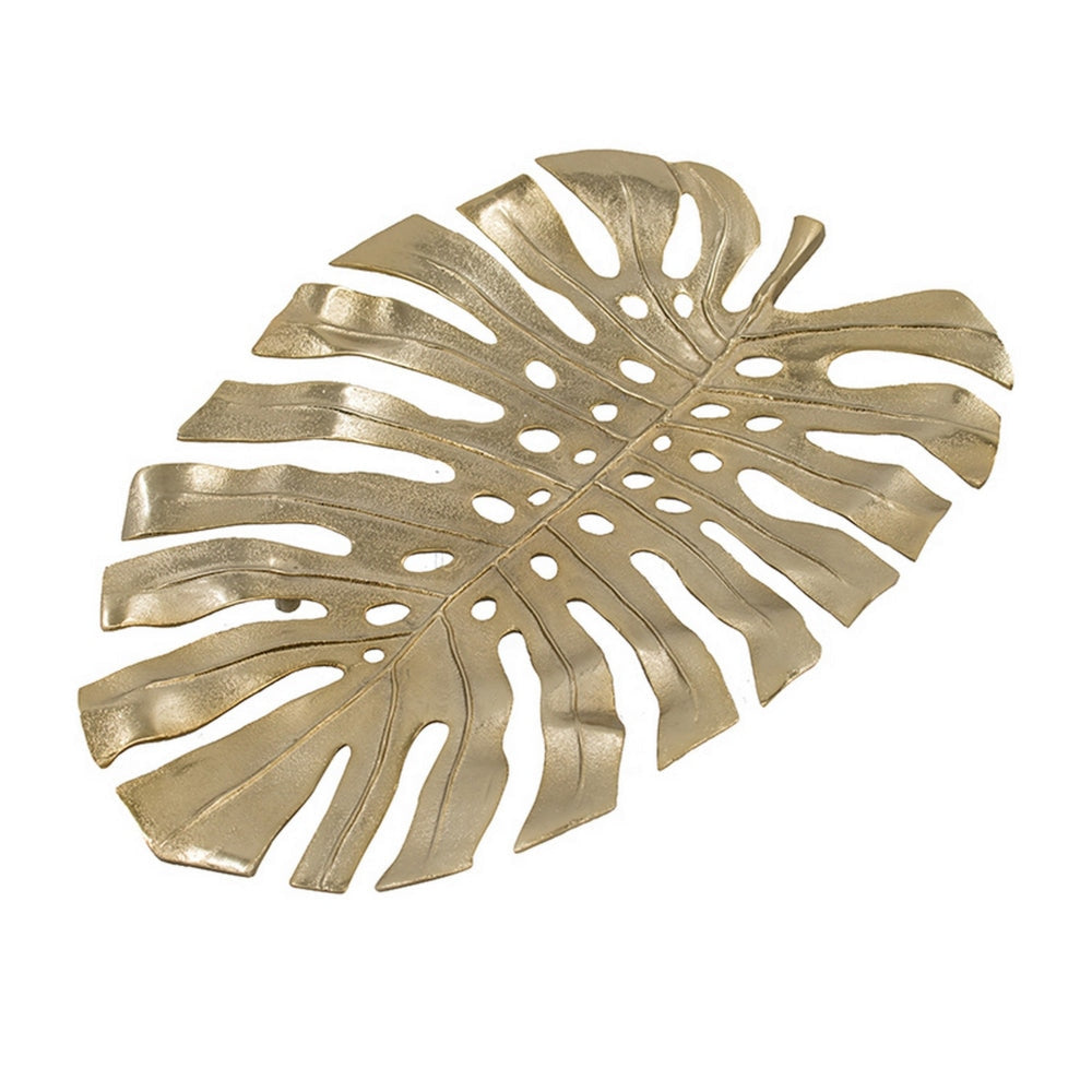 Linzo 25 Inch Metal Wall Hanging Decor Monstera Leaf Bright Gold Finish By Casagear Home BM302543