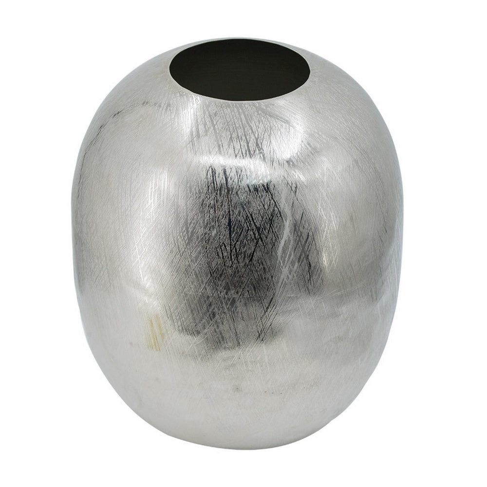 Chan 13 Inch Modern Metal Vase Curved Round Shape Metallic Silver Finish By Casagear Home BM302545