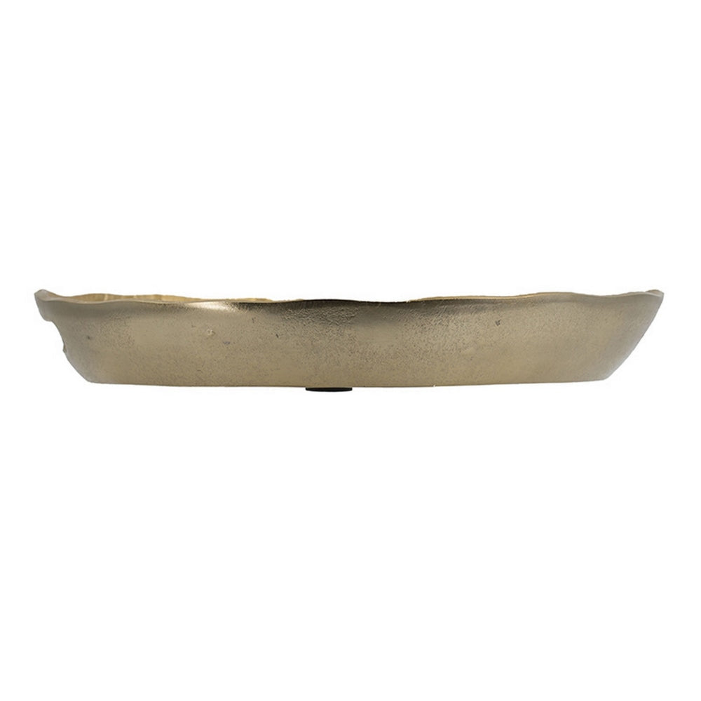 15 Inch Round Decorative Platter Tray Sloped Rim Texture Brass Gold By Casagear Home BM302553