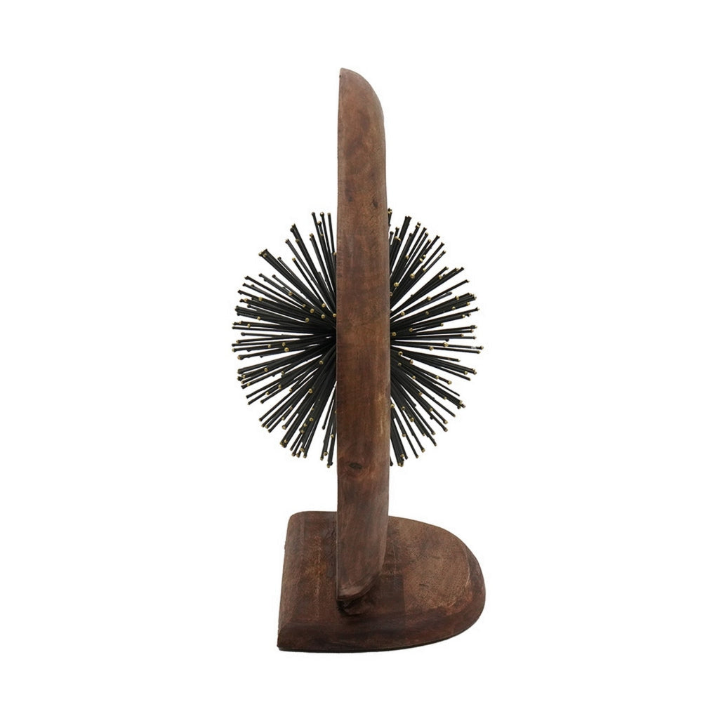 17 Inch Modern Sculpture Brown Mango Wood Frame Striking Open Eye Design By Casagear Home BM302557