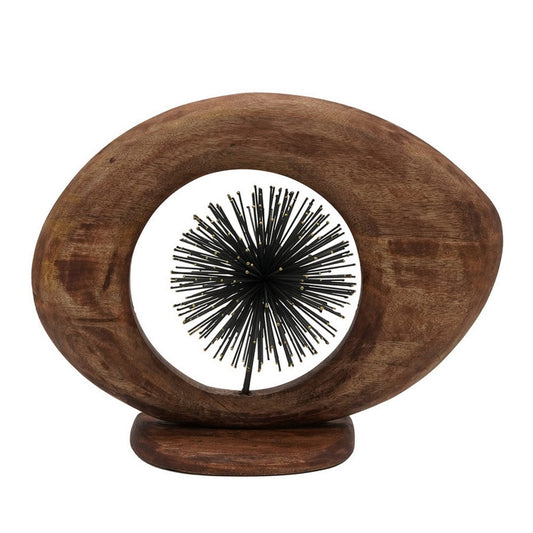 17 Inch Modern Sculpture, Brown Mango Wood Frame, Striking Open Eye Design By Casagear Home