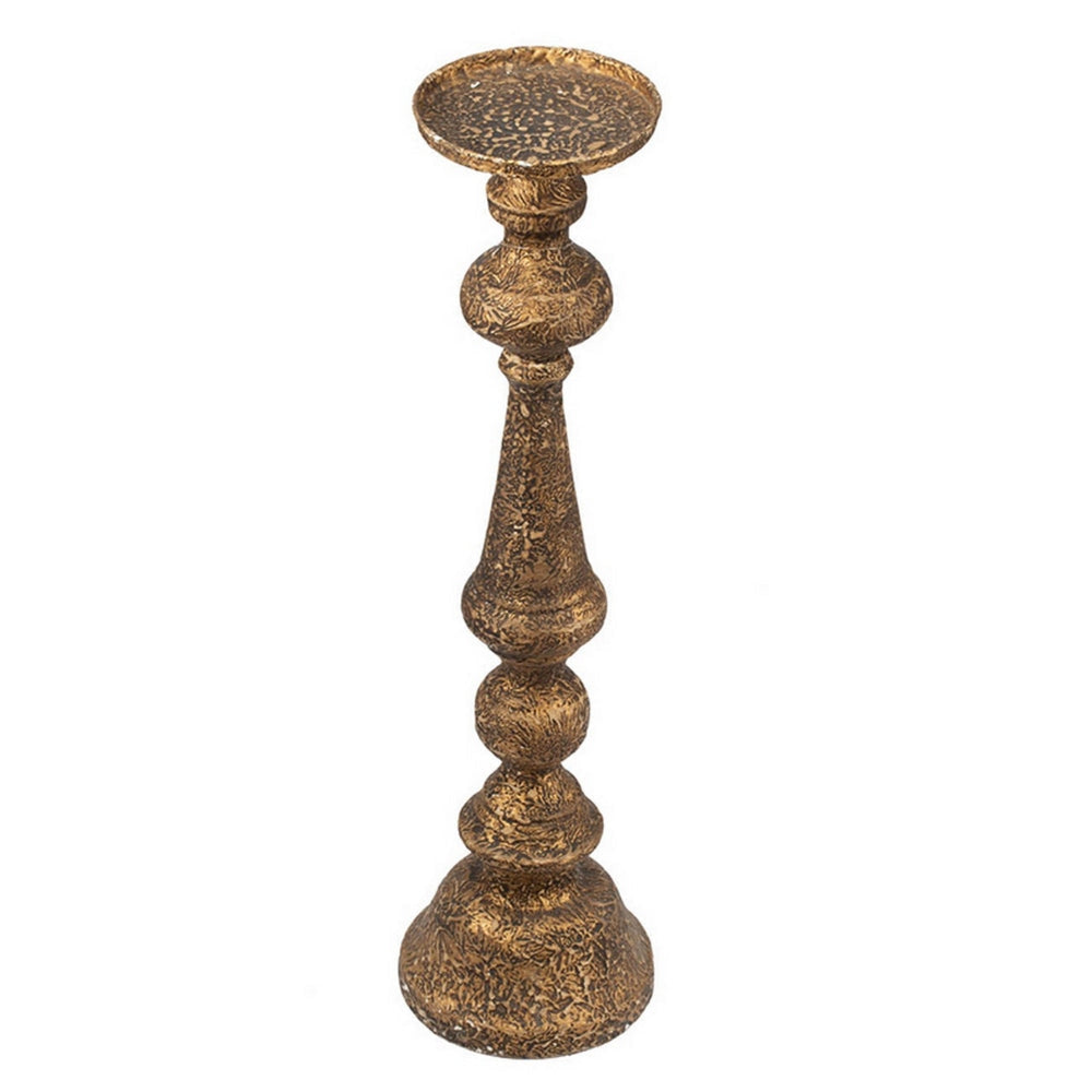 Mia 24 Inch Pillar Candle Holder Antique Brass Metal Turned Pedestal By Casagear Home BM302560