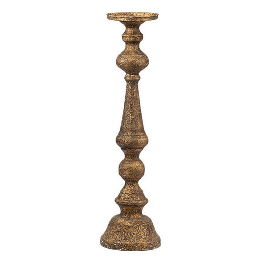 Mia 24 Inch Pillar Candle Holder, Antique Brass Metal, Turned Pedestal By Casagear Home