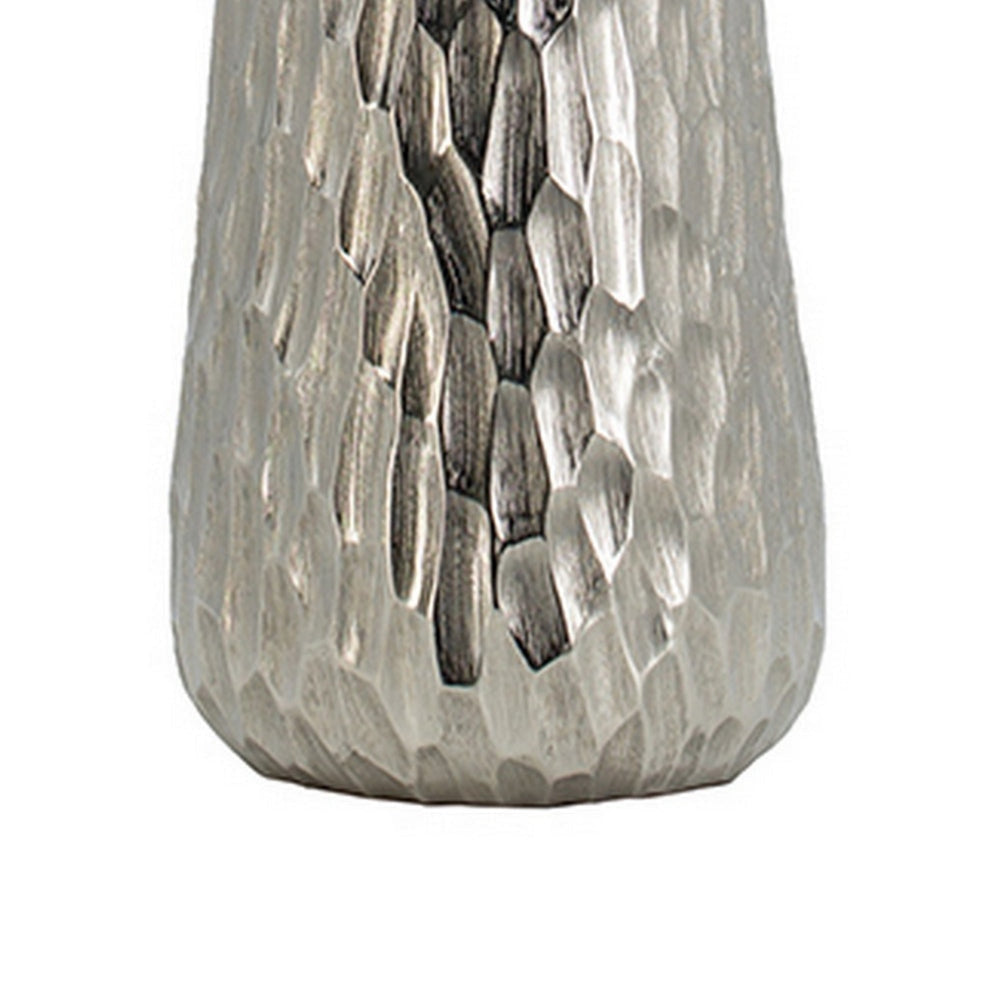 19 Inch Contemporary Tall Oblong Vase Silver Aluminum Hammered Texture By Casagear Home BM302566