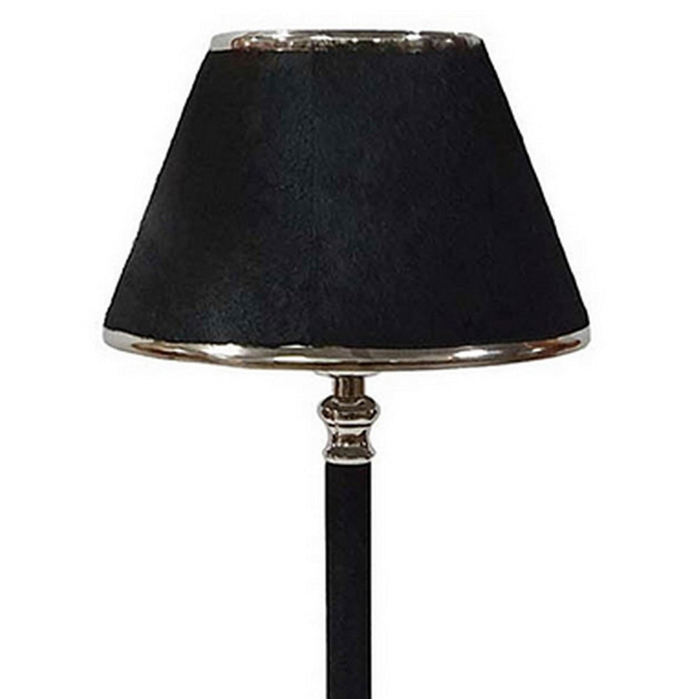 23 Inch Table Lamp Leather Wrapped Tapered Shade Aluminum Black Nickel By Casagear Home BM302585