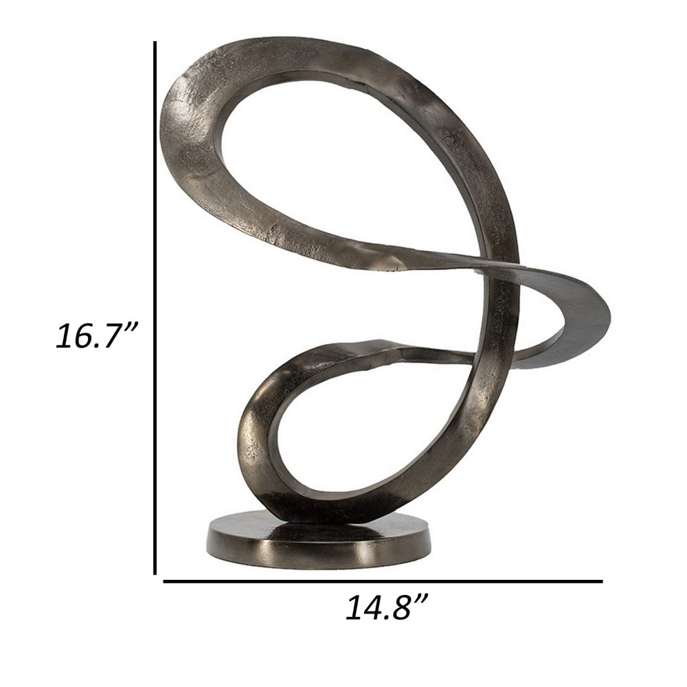 17 Inch Modern Sculpture Black Aluminum Tabletop Decor Loop Round Base By Casagear Home BM302597