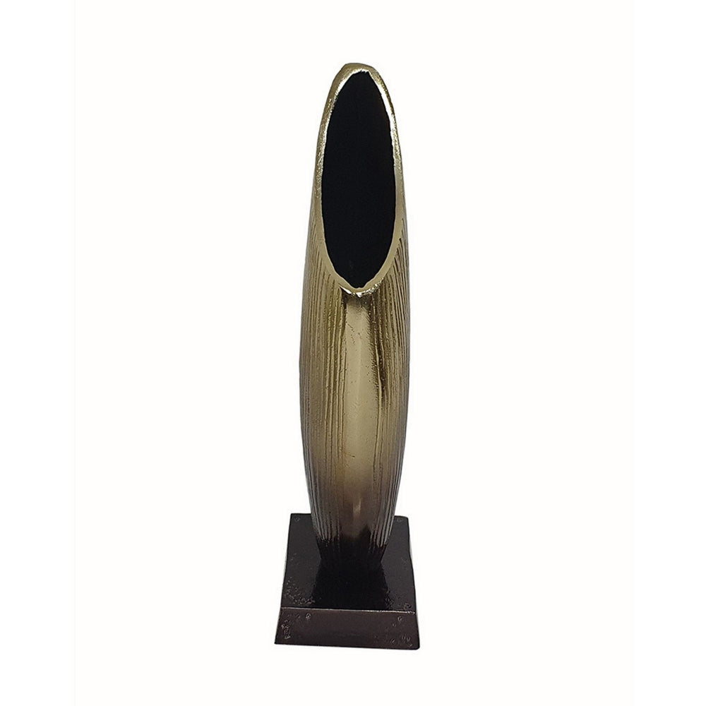 15 Inch Decorative Vase Aluminum Vertical Ribbing Gold and Jet Black By Casagear Home BM302628