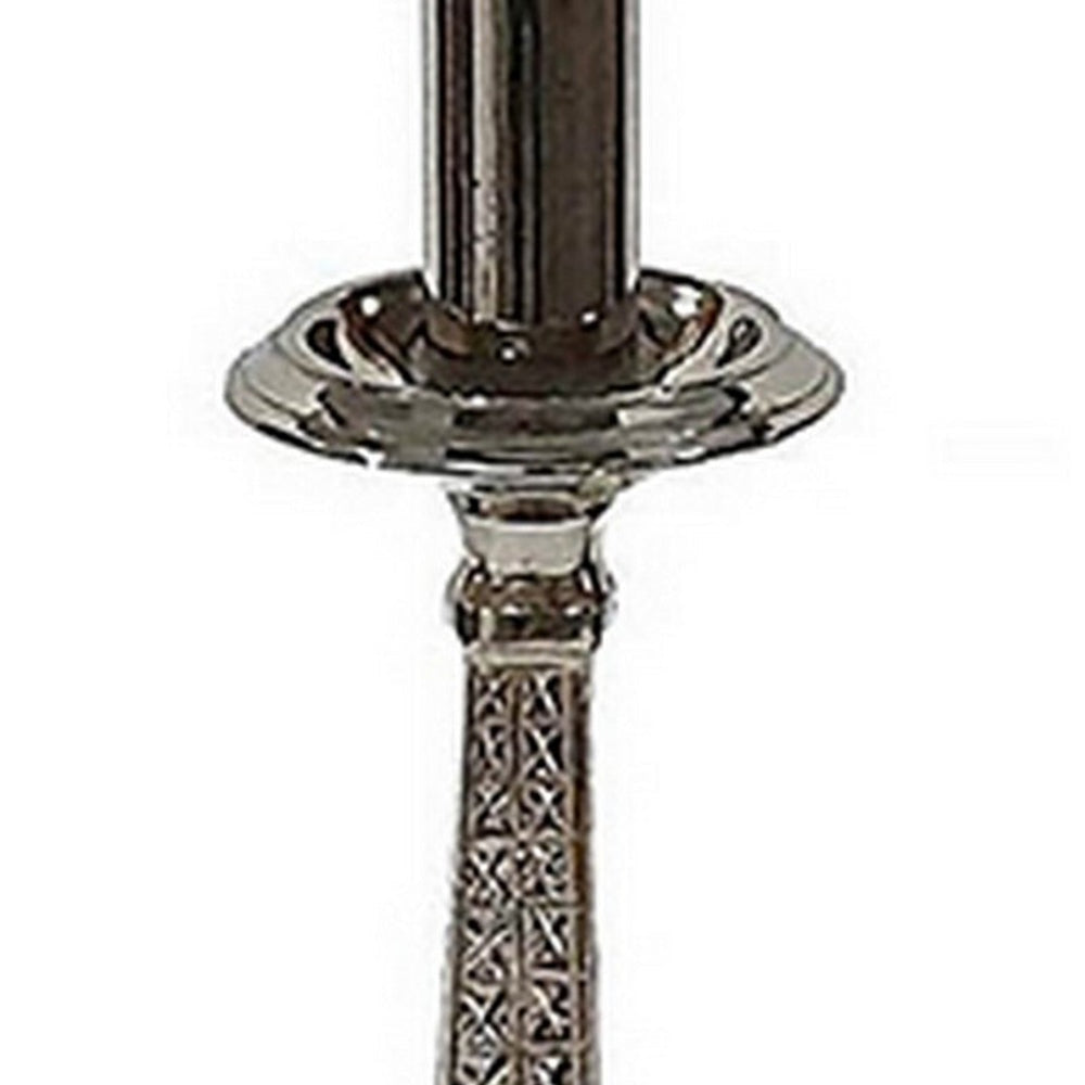 14 Inch Table Lamp Metal Trimmed Shade Nickel Finish Eiffel Tower Base By Casagear Home BM302633