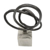 9 Inch Table Sculpture Abstract Loop Design Block Base Black Silver By Casagear Home BM302657